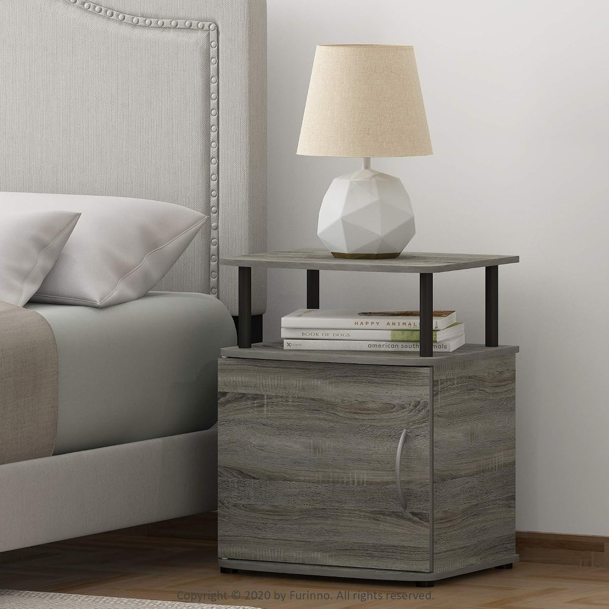 Jaya 2-Tier Side Table Set of 2, with Door Cabinet, French Oak
