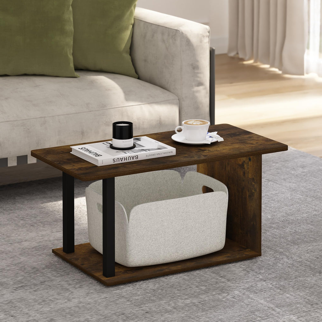 Basic 2-Tier Modern Coffee Table with Open Shelf, White