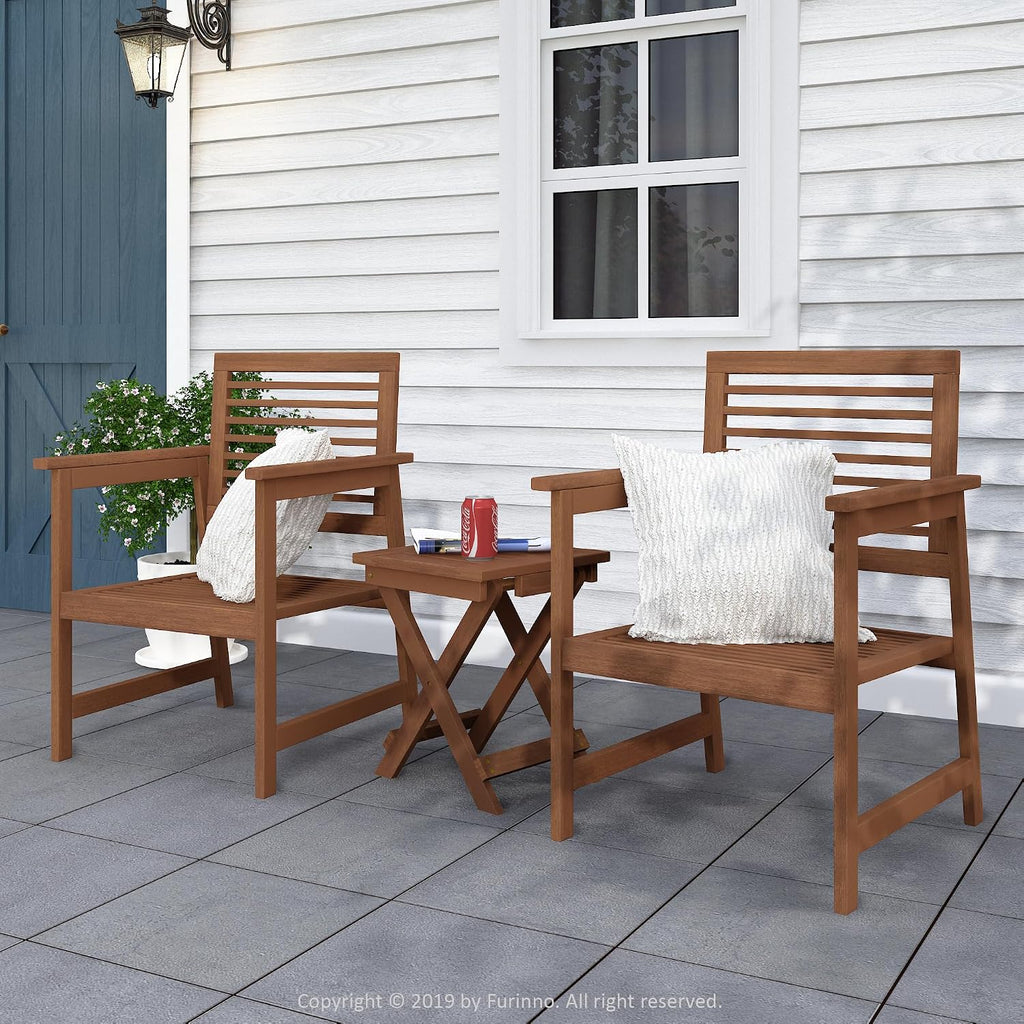 Hardwood Patio Chair with Cushion, Set of Two, Natural