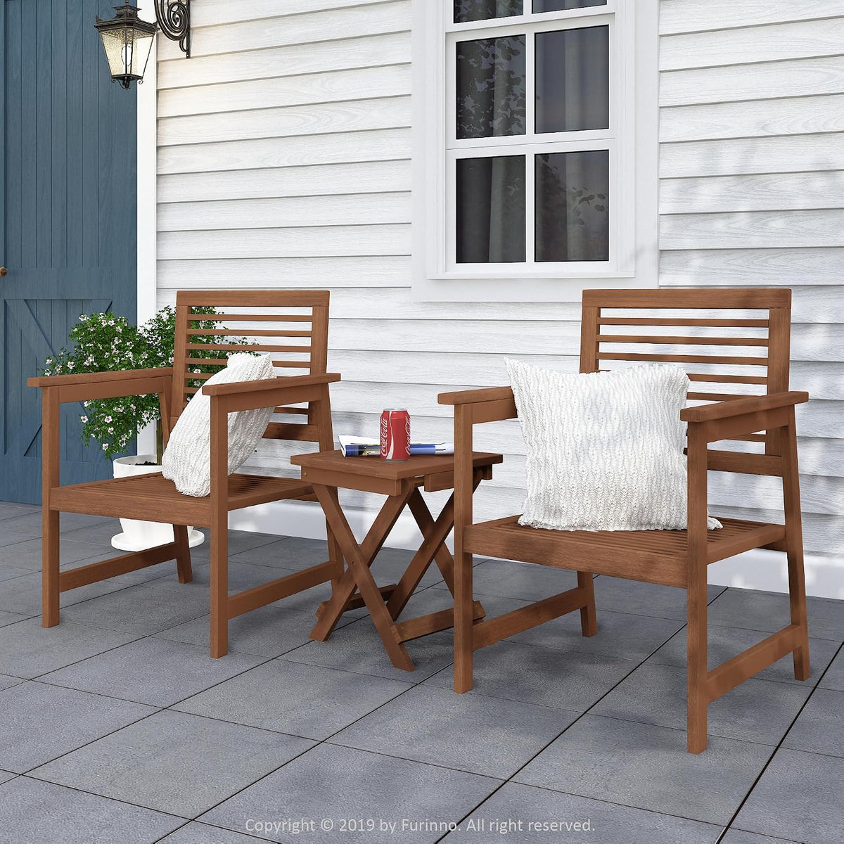 Hardwood Patio Chair with Cushion, Set of Two, Natural