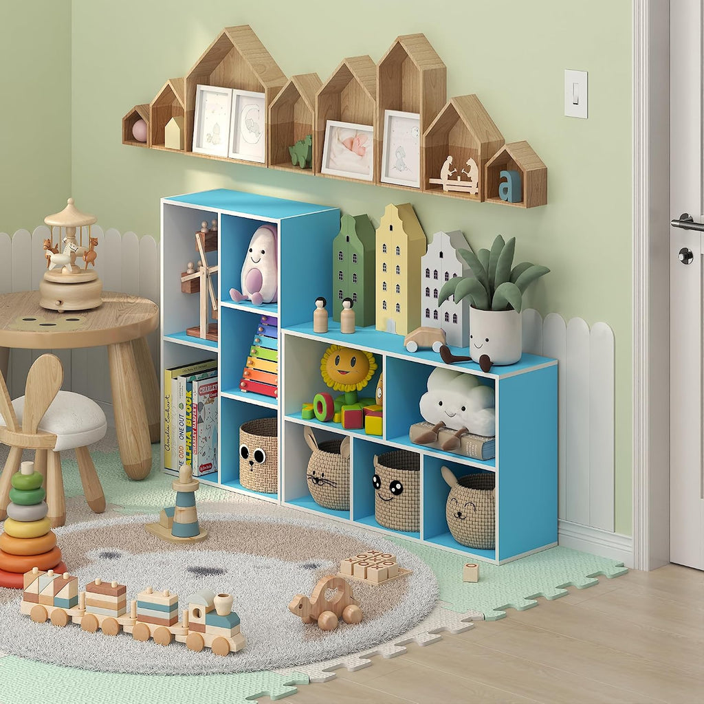 LUDER Set of 2 Book Shelf, 5-Cube, White/Light Blue