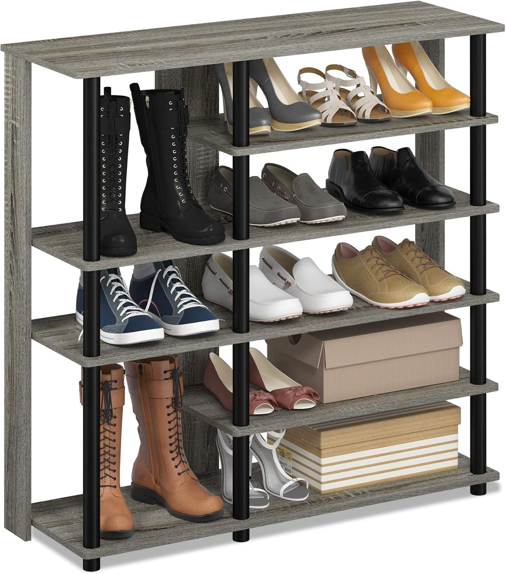Turn-N-Tube Multi Storage Shoe Rack, 35.2"W 6-Tier, French Oak Grey/Black