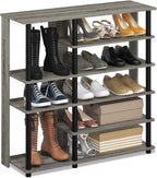 Turn-N-Tube Multi Storage Shoe Rack, 35.2"W 6-Tier, French Oak Grey/Black