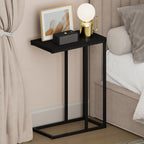 CAMNUS Night Stand, C-Shape Nightstand, Metal Frame Side Table, End Table, Bedside Table, for Living Room, Bedroom, French Oak Grey