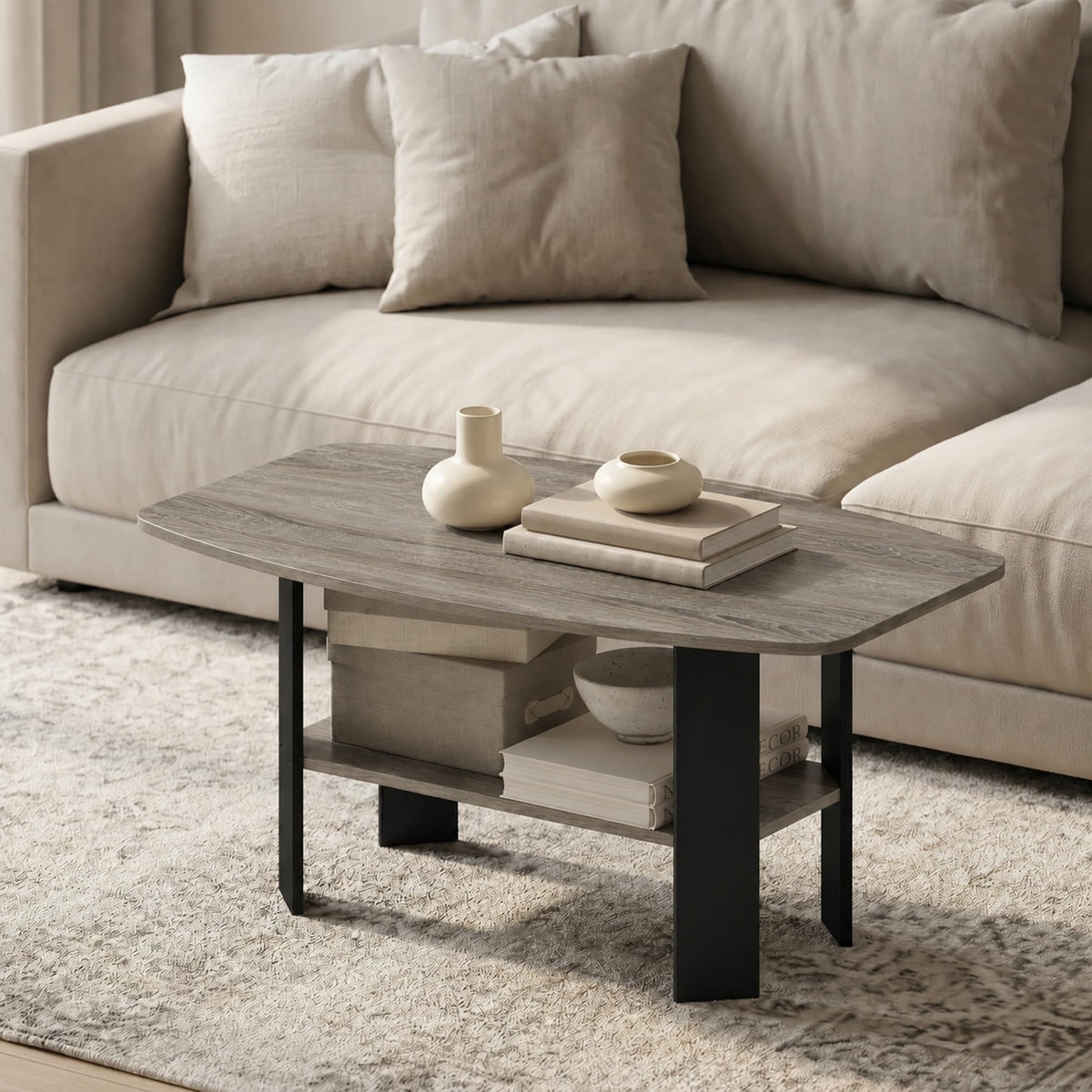 Basic 2-Tier Modern Coffee Table with Open Shelf, White