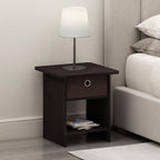 Dario Side Table with Bin Drawer, Black End Table with Open Shelves, Night Stand, Bedside Table for Living Room, Bedroom, Home Office, Dark Mocha