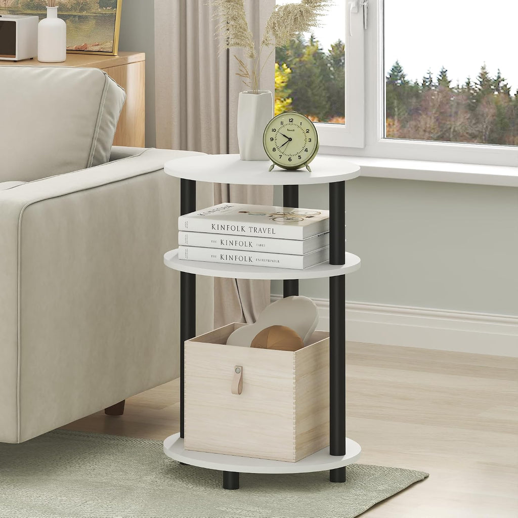 Turn-N-Tube Toolless 3-Tier Oval Side Table, White