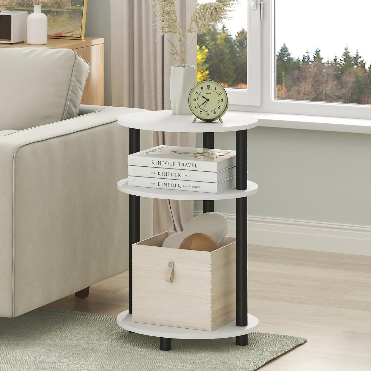 Turn-N-Tube Toolless 3-Tier Oval Side Table, White