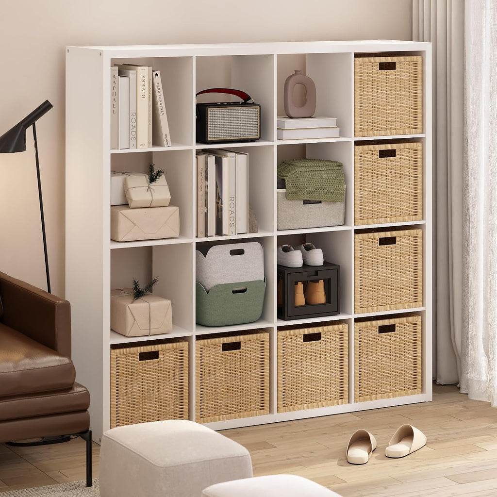 Cubicle 16-Cube Book Shelf, Extra Thick Frame Bookshelf, White