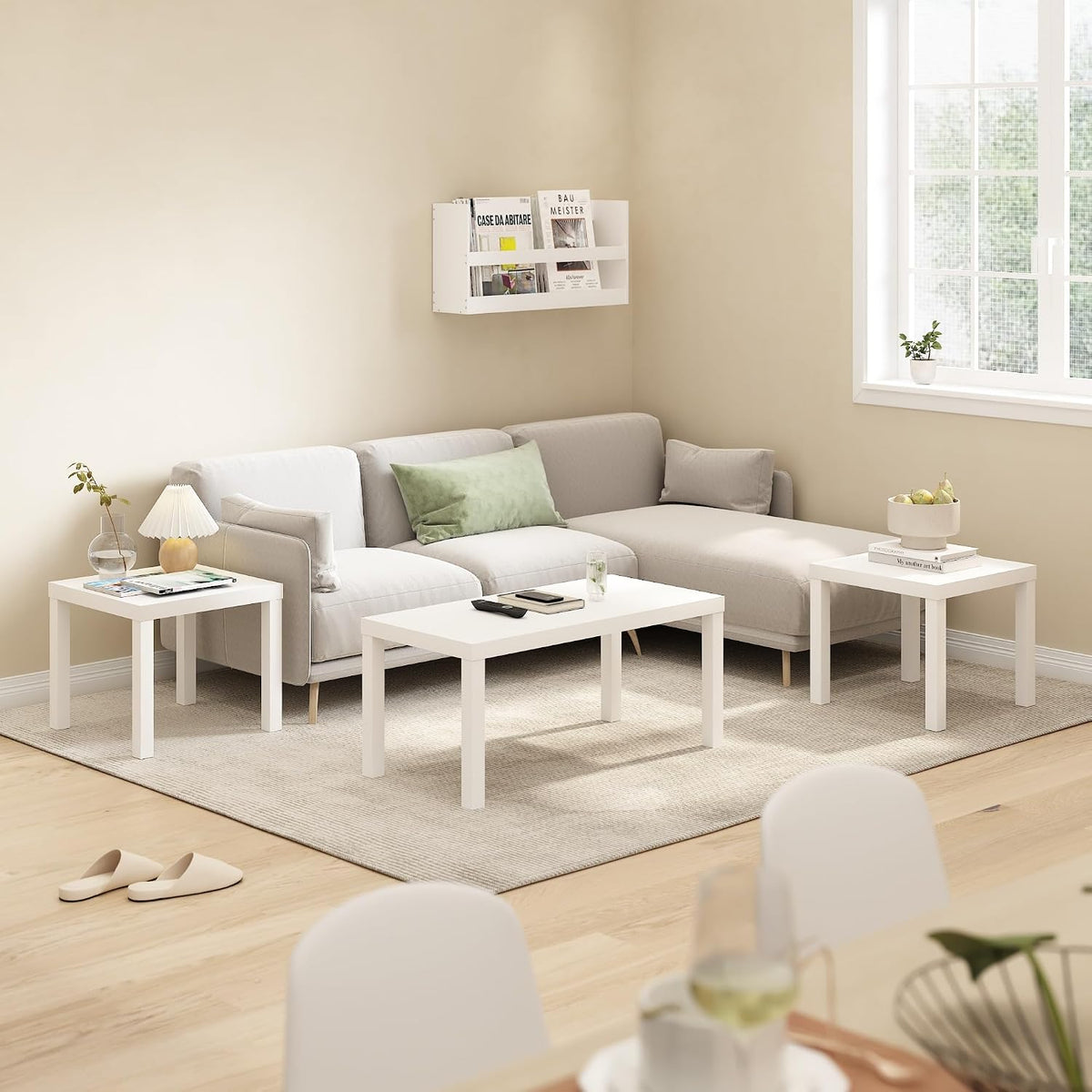 Classic Homey Square Parsons Side End Table, Set of 2, White