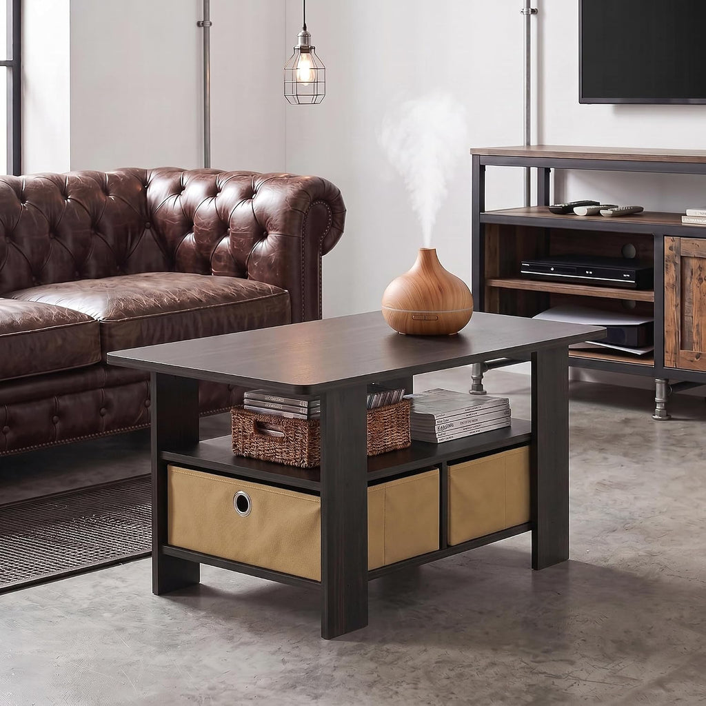ANDREY Coffee Table, Small Modern Coffee Table with Storage and Bin Drawer, Side Table for Living Room, Bedroom, Home Office, Espresso