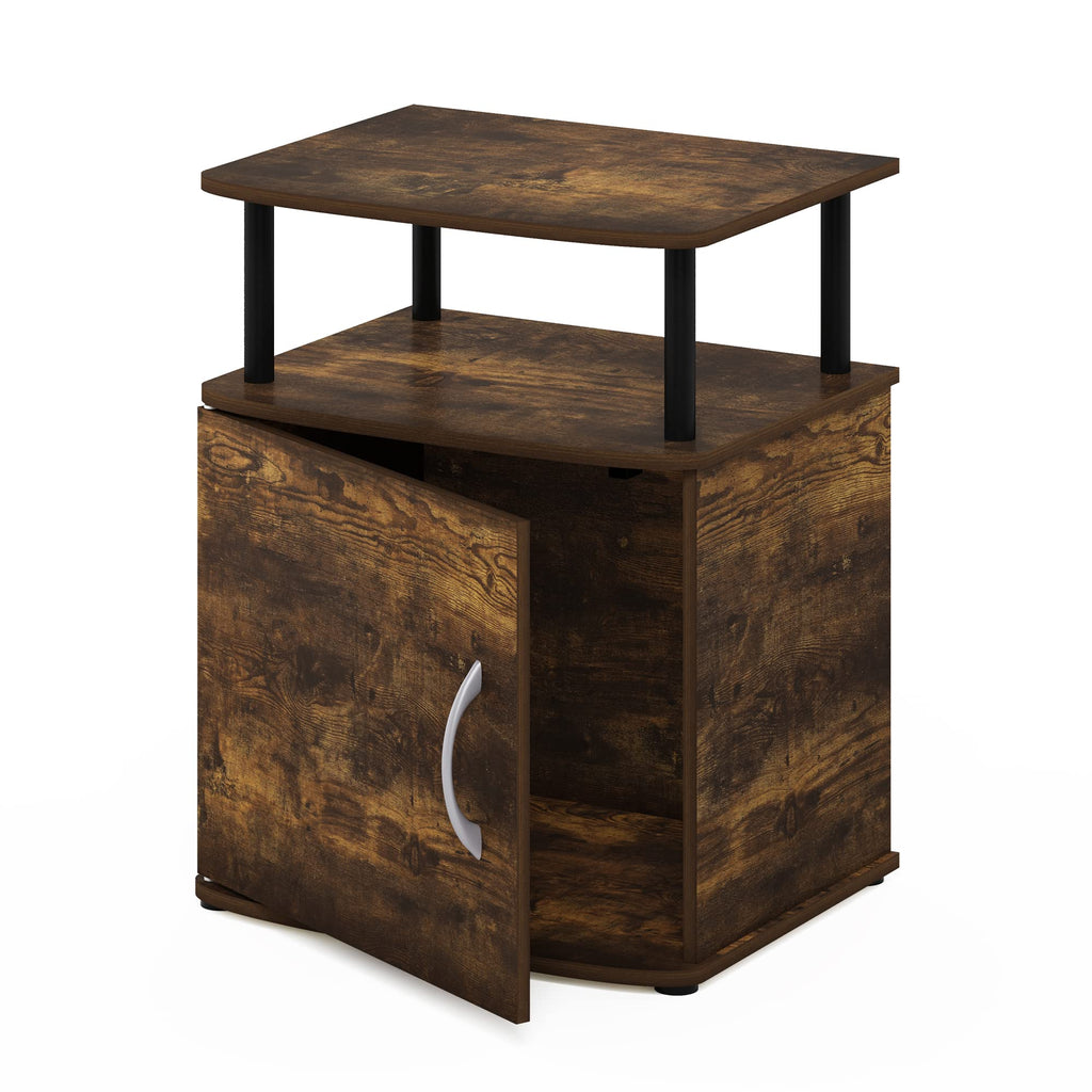 Jaya Side Table, 2-Tier Open Shelf End Table with Door Cabinet, Soft-Edges Night Stand, Bedside Table, for Living Room, Bedroom, White