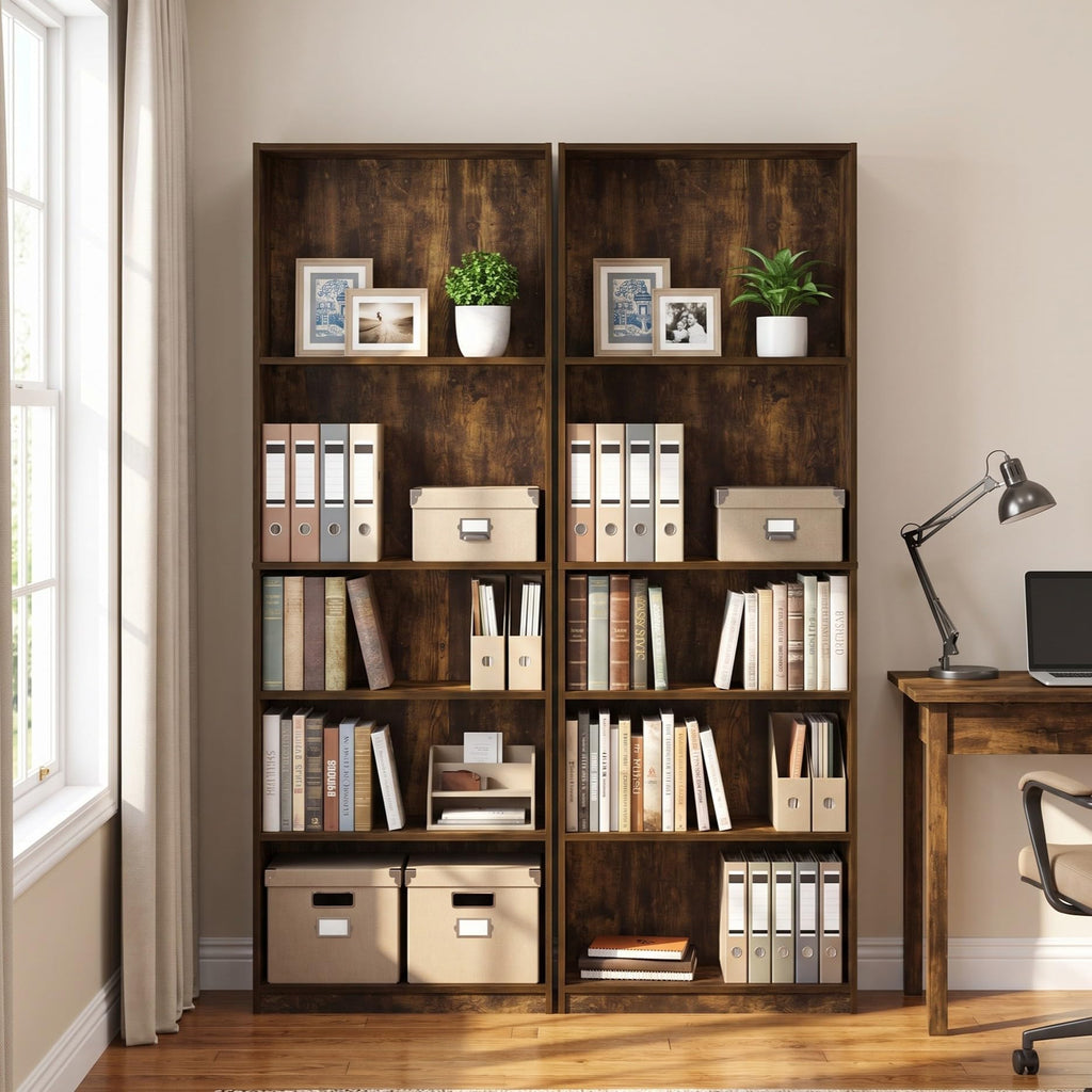 Jaya 5-Tier Book Shelf with Open Shelf Set of 2, Black Espresso