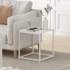 CAMNUS Side Table, Modern End Table with Metal Frame, Square Open Design Night Stand, Bedside Table, Easy Assembly, for Living Room, Bedroom, Solid White