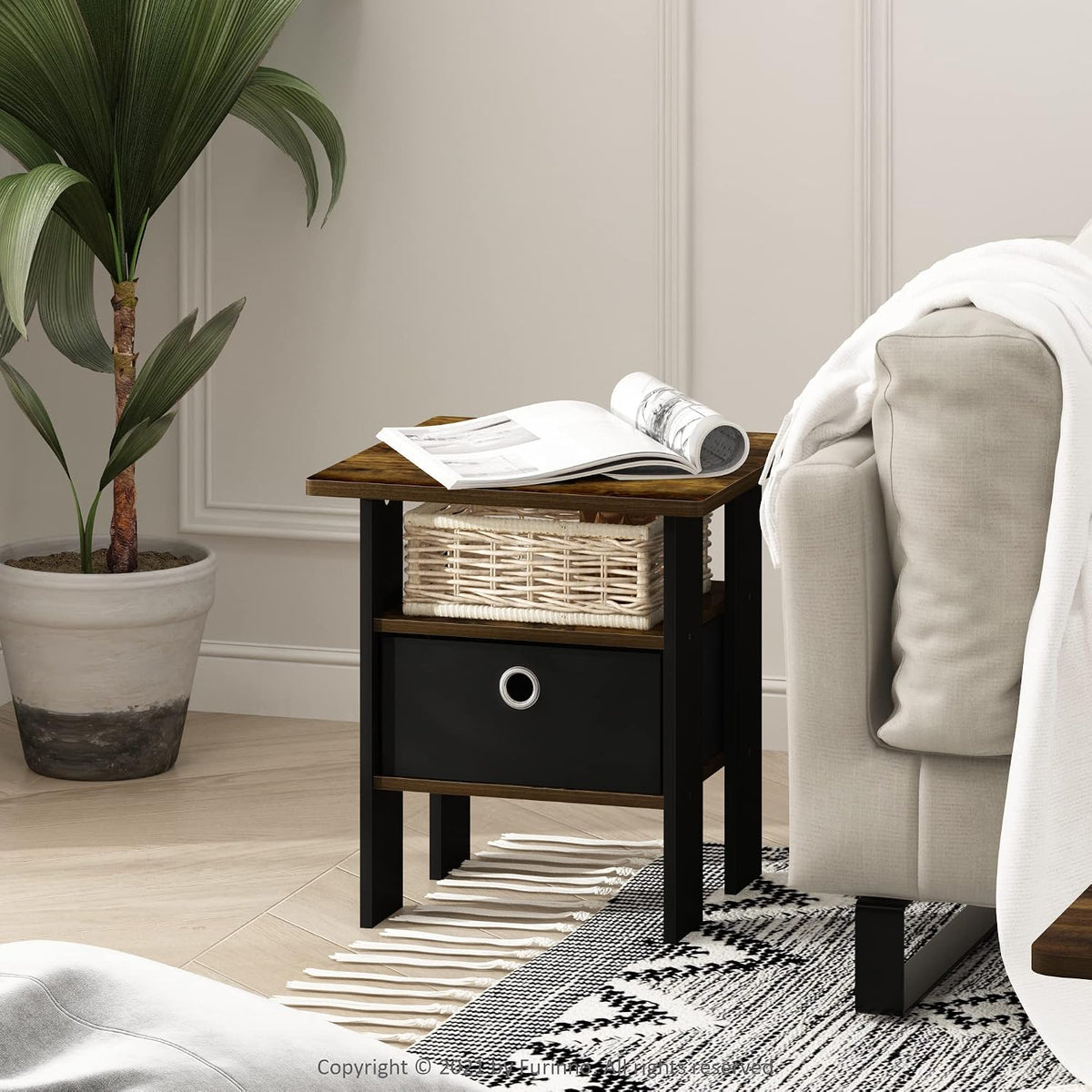 ANDREY Square Side Table, End Table, Night Stand, Amber Pine