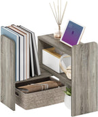 CLASSIC Desk Organizers and Hutch, Open Shelf Expandable Office Organization, Adjustable Desk Top Display Book Shelf, for Paper, Office Supplies, French Oak