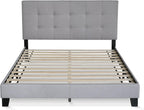 Laval Bed Frame, Twin Size Bedframe with Button Tufted Headboard, Upholstered Bed with Legs, 12pcs Wooden Slat Support, Easy Assembly, for Bedroom, Dorm, Light Grey