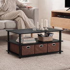 FRANS Toolless 3-Tier Coffee Table with Open Shelf, Black Oak