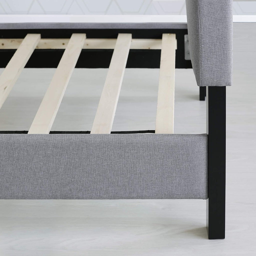 Laval Button Tufted Upholstered Platform Bed Frame, Twin, Glacier