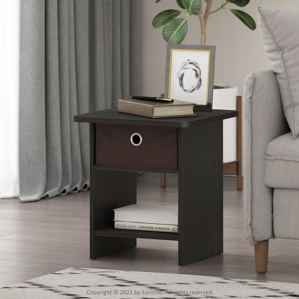DARIO Square Side Table, End Table, Espresso