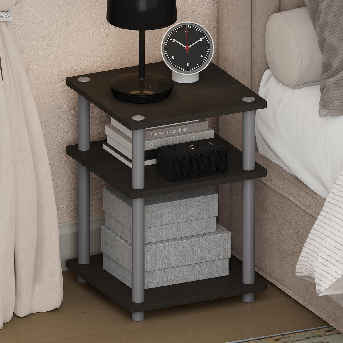 TURN-N-TUBE Toolless 3-Tier Night Stand, Nightstand, Espresso