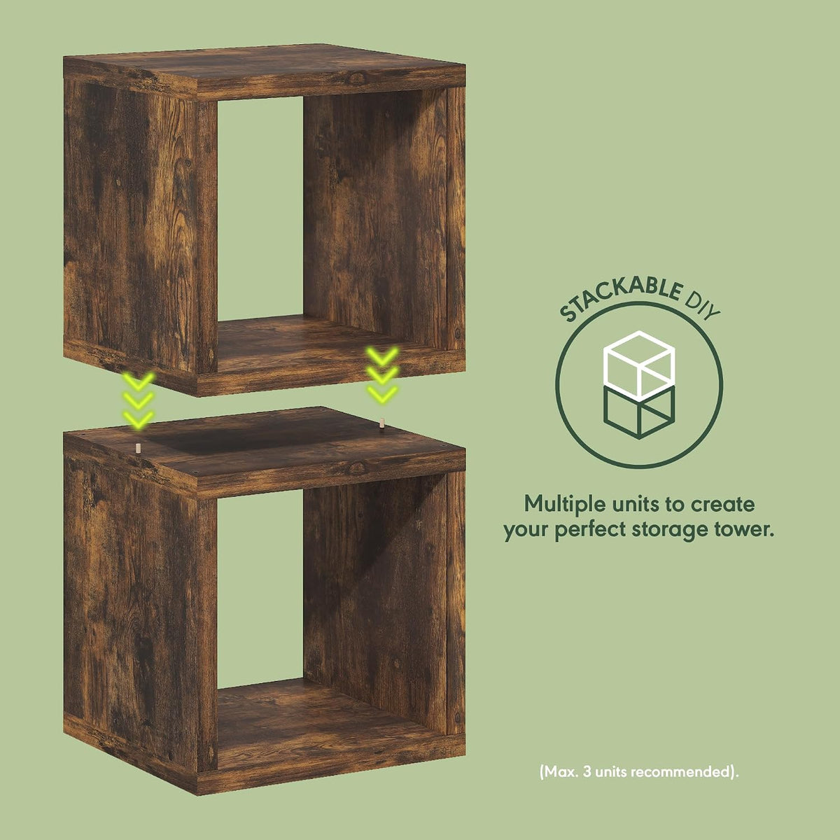Cubicle Book Shelf, Set of 2 Stackable Bookshelf, Cube Storage Organizer Bookcase with Open Back, Extra Thick, 15.8 x 15.8 x 14.6, for Living Room, Bedroom, Home Office, Amber Pine