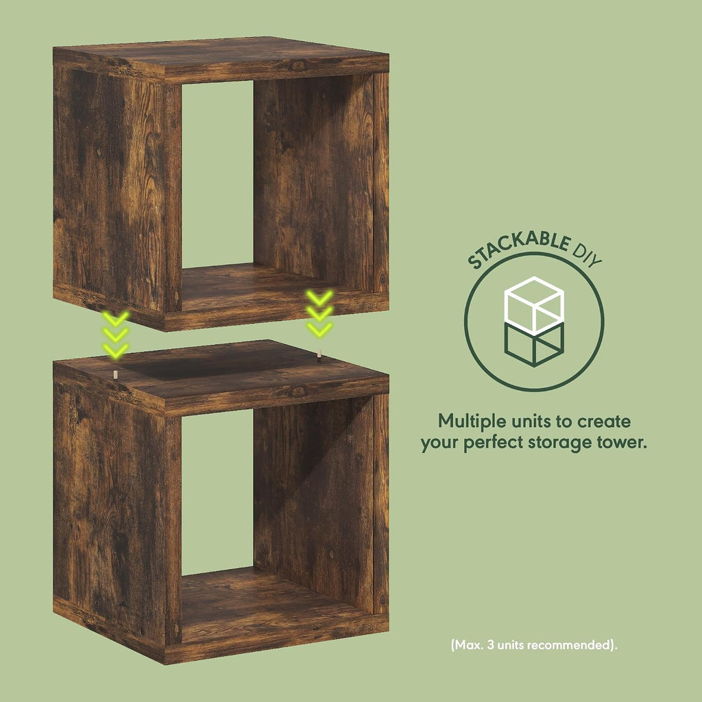 Cubicle Book Shelf, Set of 2 Stackable Bookshelf, Cube Storage Organizer Bookcase with Open Back, Extra Thick, 15.8 x 15.8 x 14.6, for Living Room, Bedroom, Home Office, Amber Pine