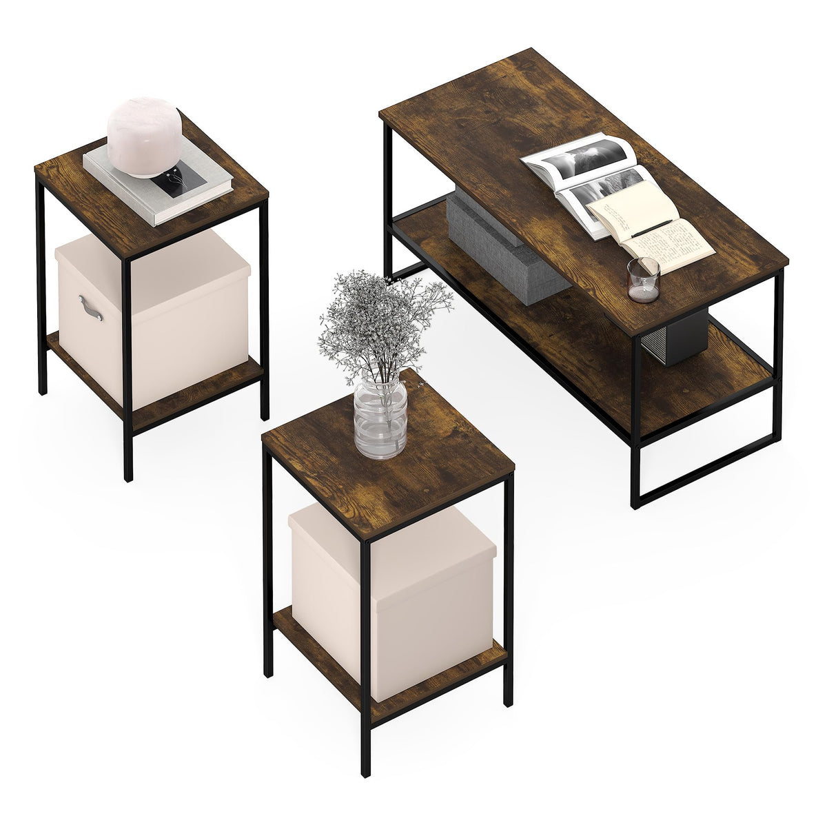 CAMNUS Side Table, Modern End Table with Metal Frame, Square Open Design Night Stand, Bedside Table, Easy Assembly, for Living Room, Bedroom, Solid White