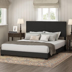 PESSAC PU Leather Upholstery Bed Frame, Cal King Size, Black