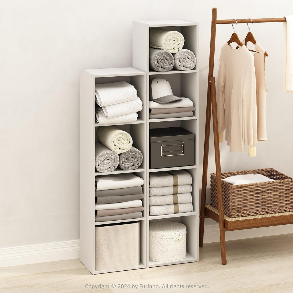 Reed Closet Organizers and Storage, 5-Tier Closet Organizer, Open Shelf Closet Storage, for Wardrobe, Bedroom, Living Room, White