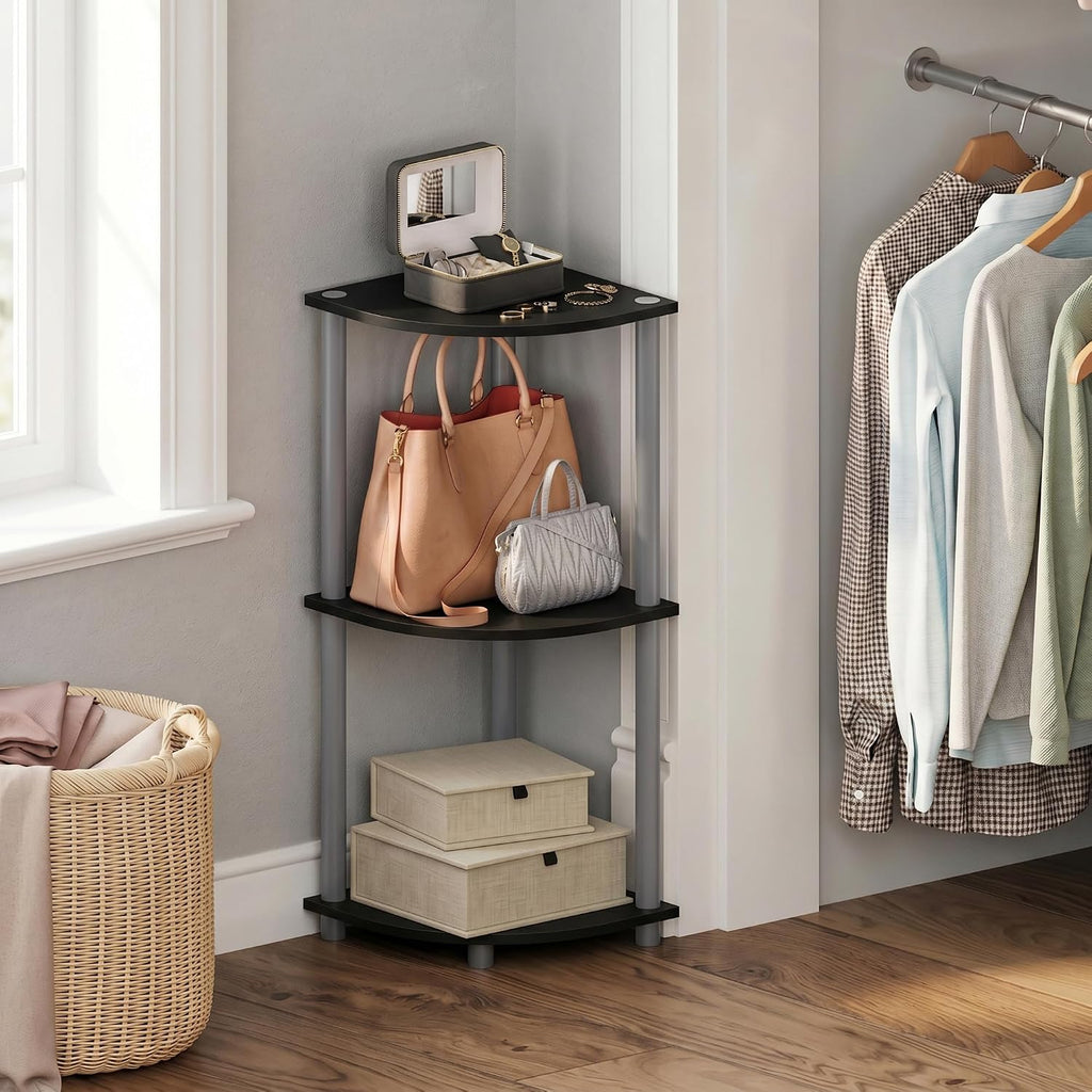 Turn-N-Tube Toolless Assembly 3-Tier Closet Shelf, Black