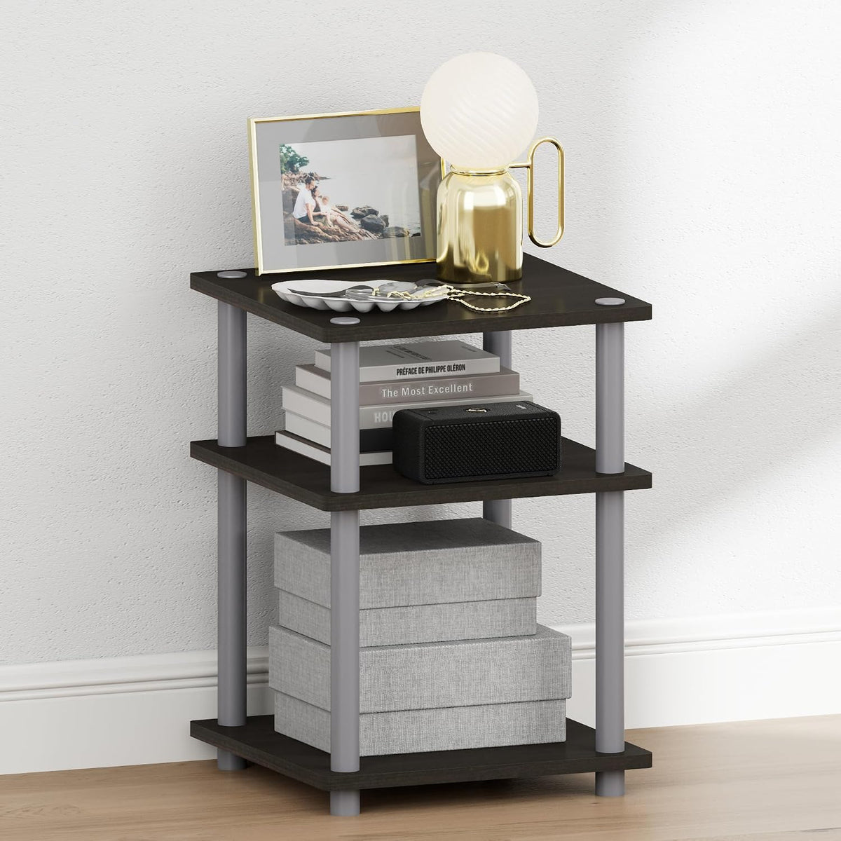 TURN-N-TUBE Toolless 3-Tier Night Stand, Nightstand, Espresso