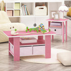 Andrey 3-Tier Square Side Table with Storage Bin, Pink