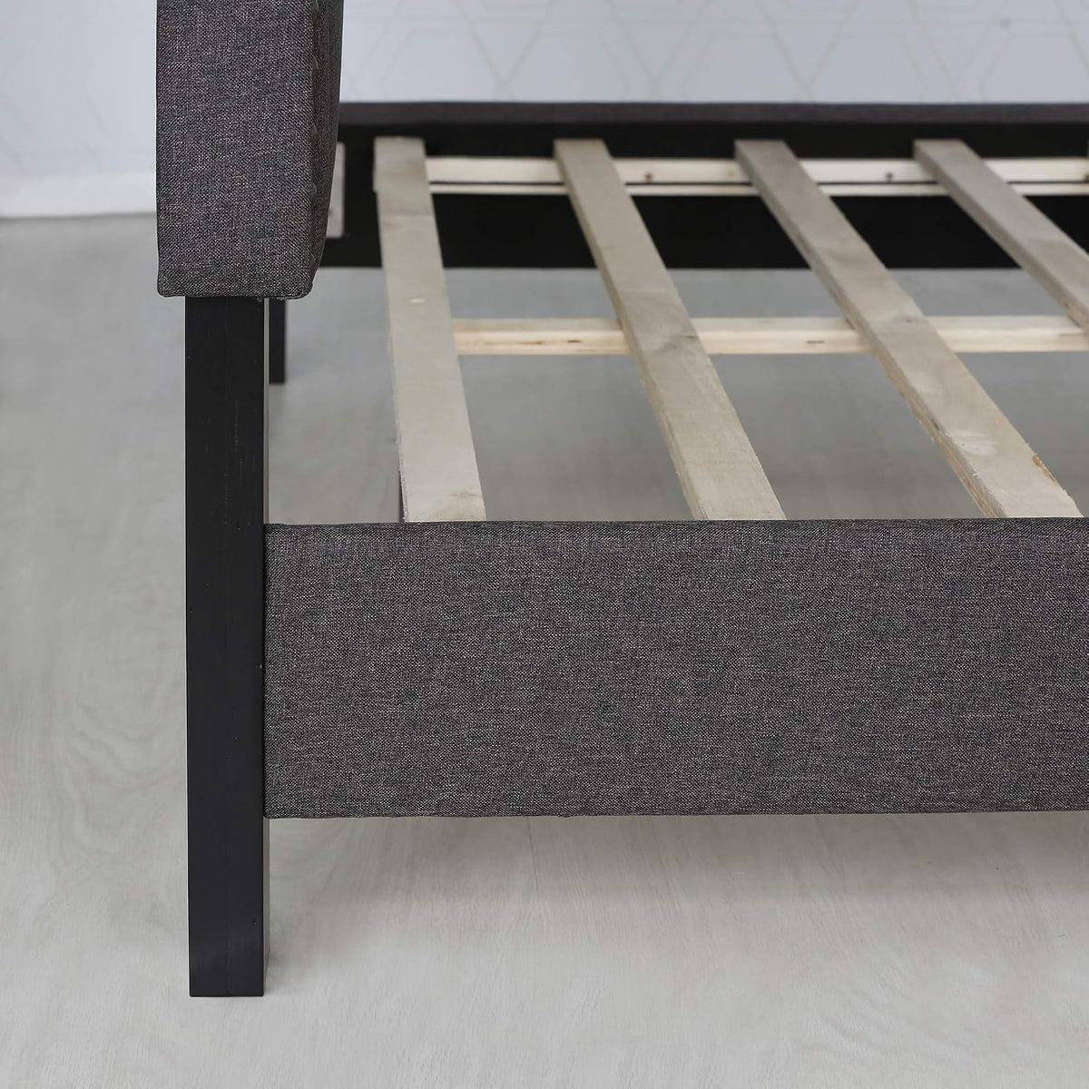 Laval Button Tufted Headboard Bed Frame, Queen Size, Stone