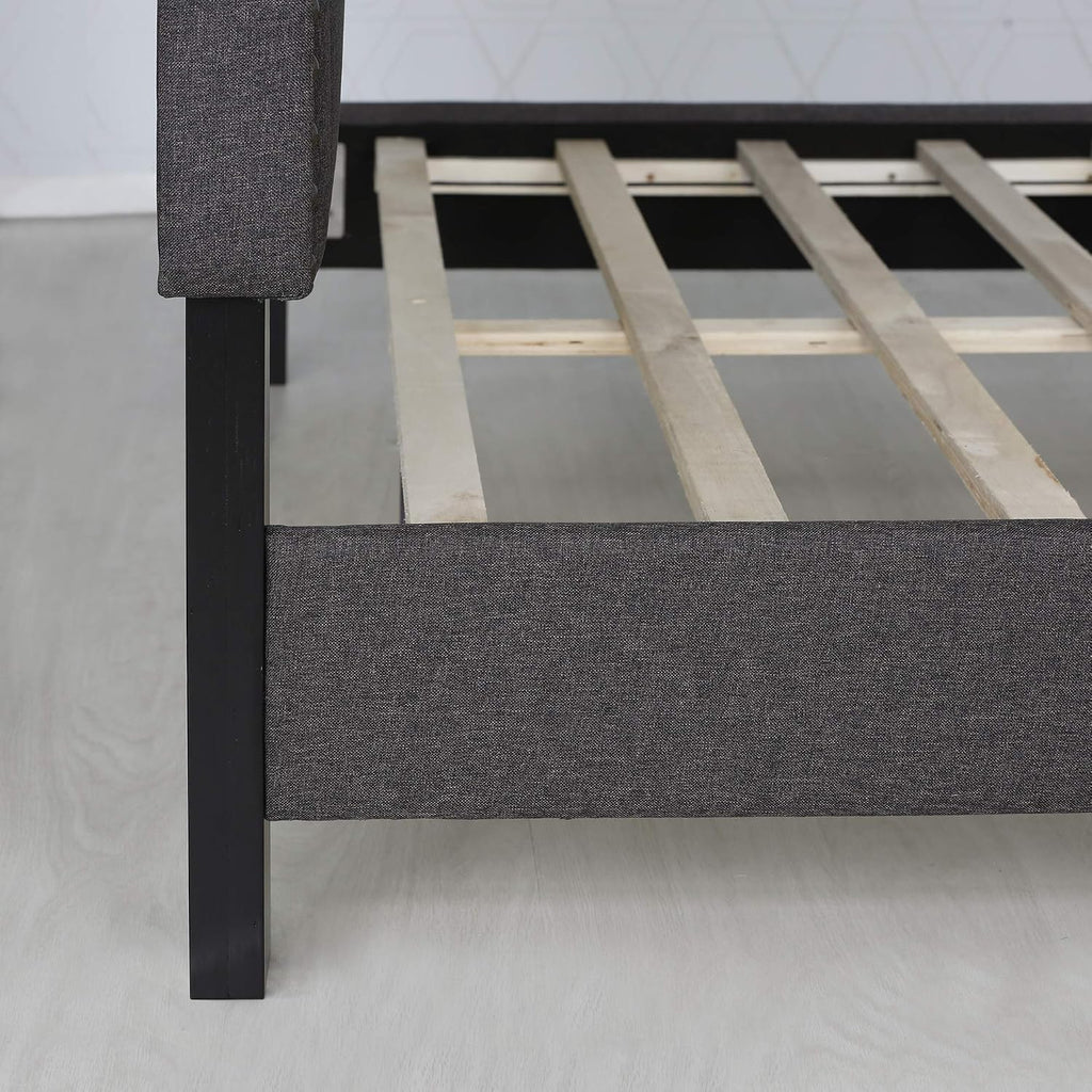 Laval Button Tufted Upholstered Platform Bed Frame, Twin, Stone