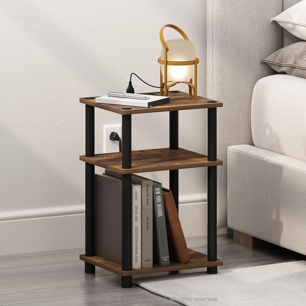 JUST 3-Tier Night Stand with Charging Station, Amber Pine
