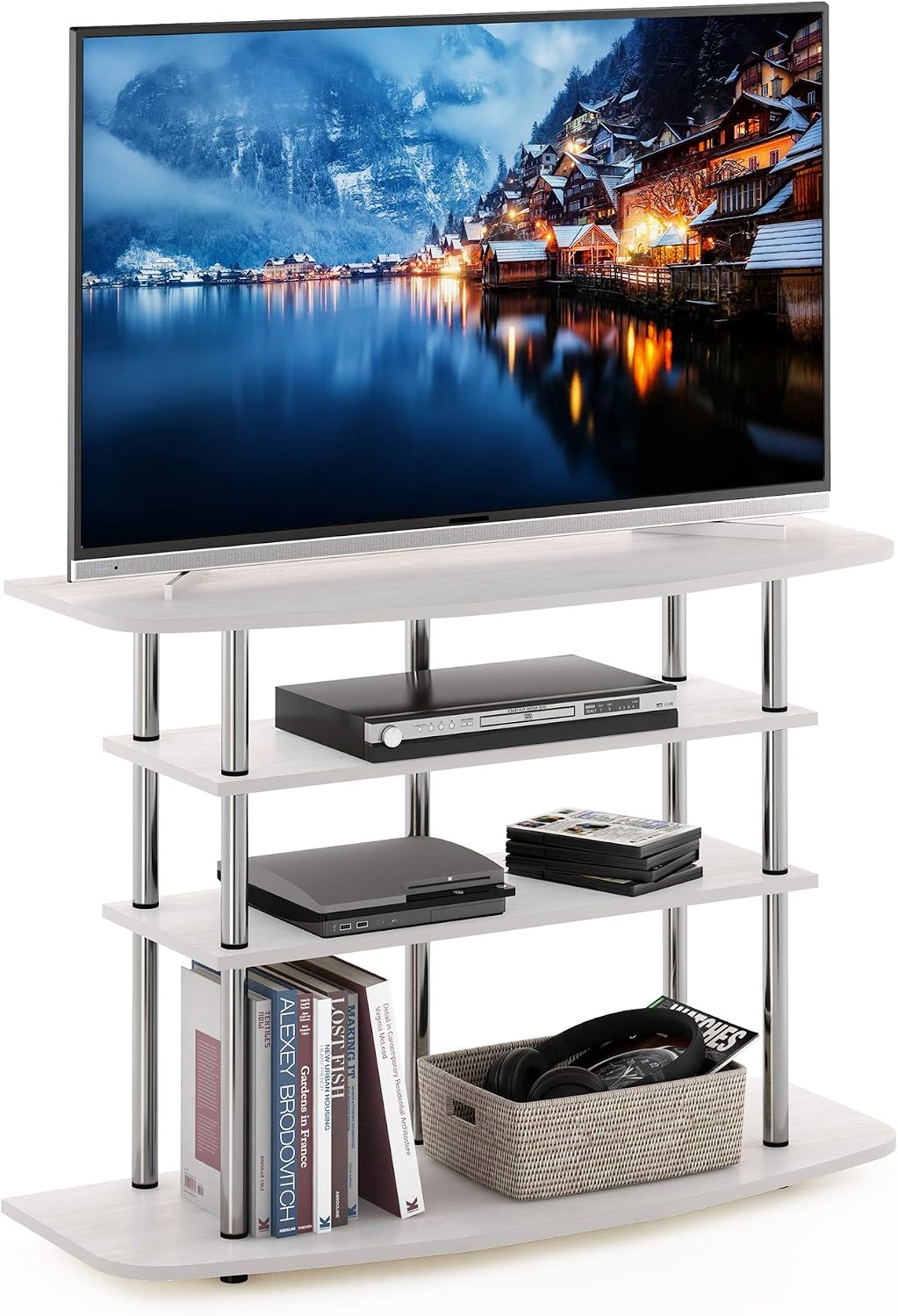 Frans Turn-N-Tube TV Stand for TV Size up to 43 Inch, 4-Tier, White Oak