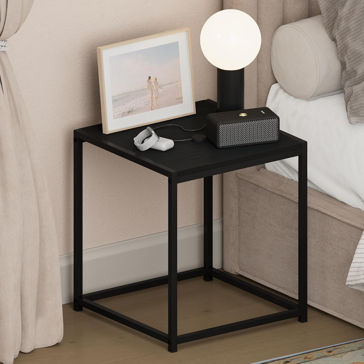 CAMNUS Night Stand, Metal Frame Nightstand, Toolless Side Table, End Table, Bedside Table, for Living Room, Bedroom, Americano