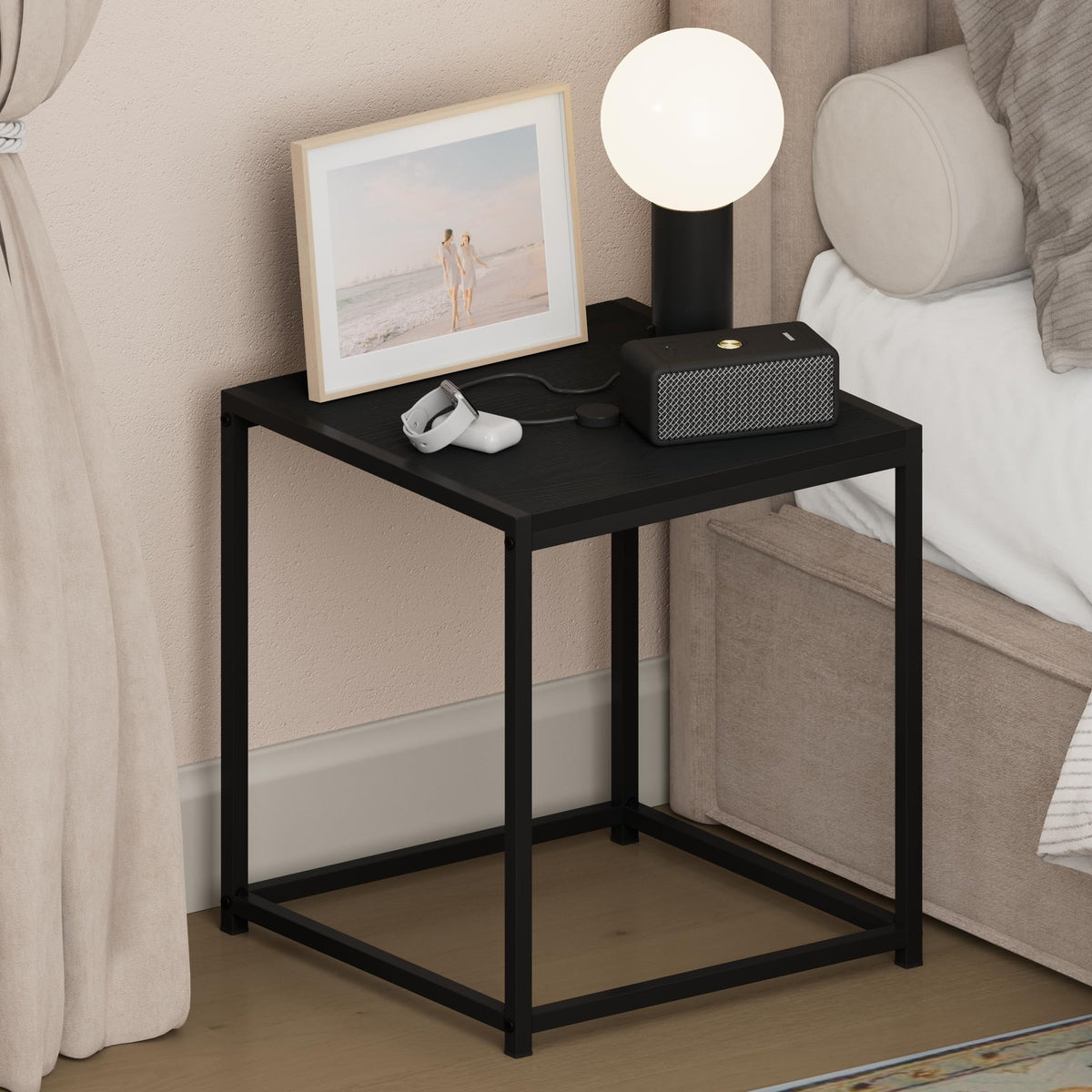CAMNUS Night Stand, Metal Frame Nightstand, Toolless Side Table, End Table, Bedside Table, for Living Room, Bedroom, Columbia Walnut