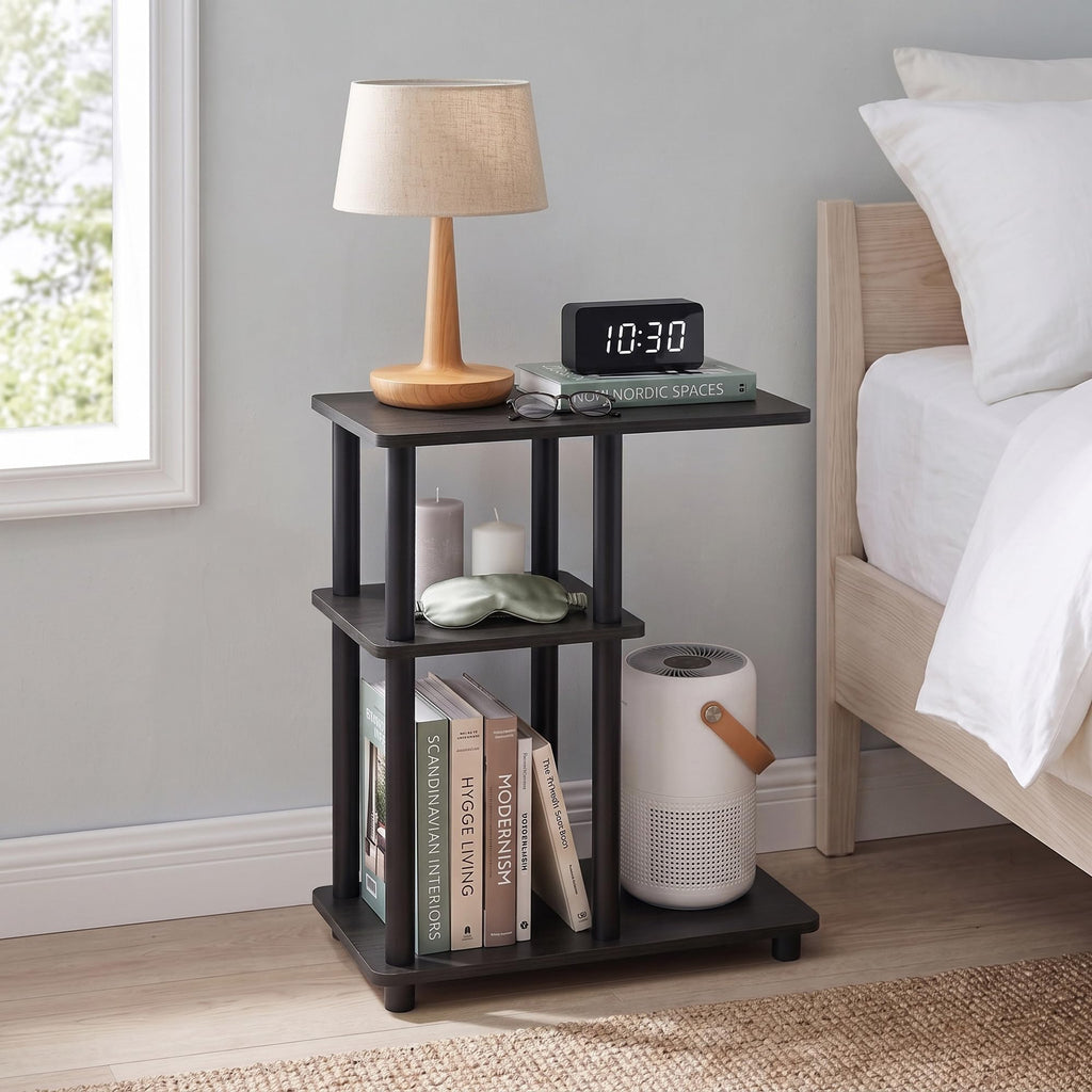 Turn-N-Tube 3-Tier C-Shape Night Stand, French Oak/Black