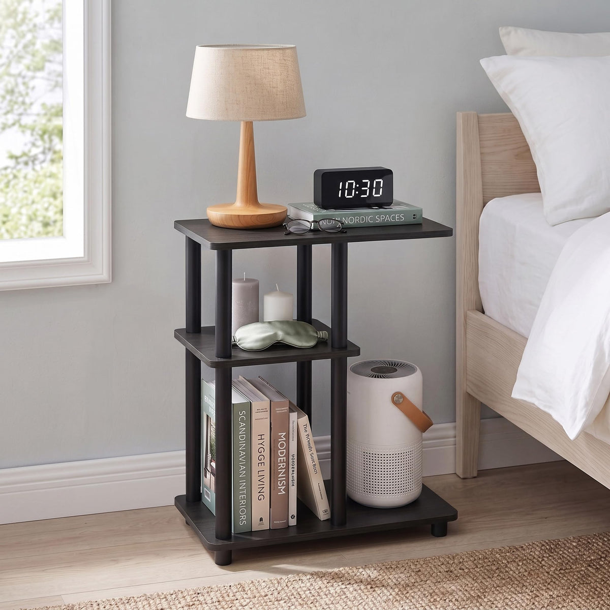 Turn-N-Tube 3-Tier C-Shape Night Stand, French Oak/Black