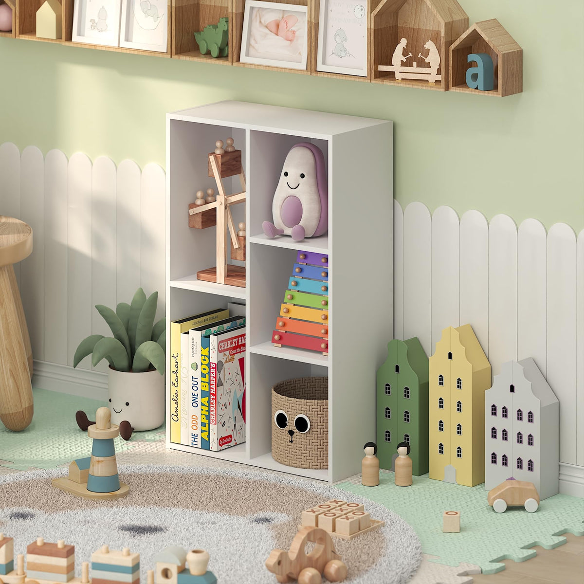 LUDER 7-Cube Book Shelf, Kids Bookshelf, Toy Storage, White/Pink