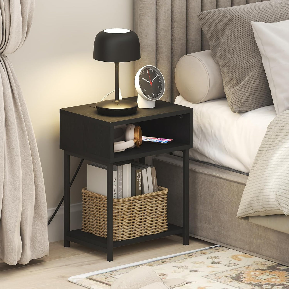 Moretti 3-Tier Night Stand with Charging Station, Americano