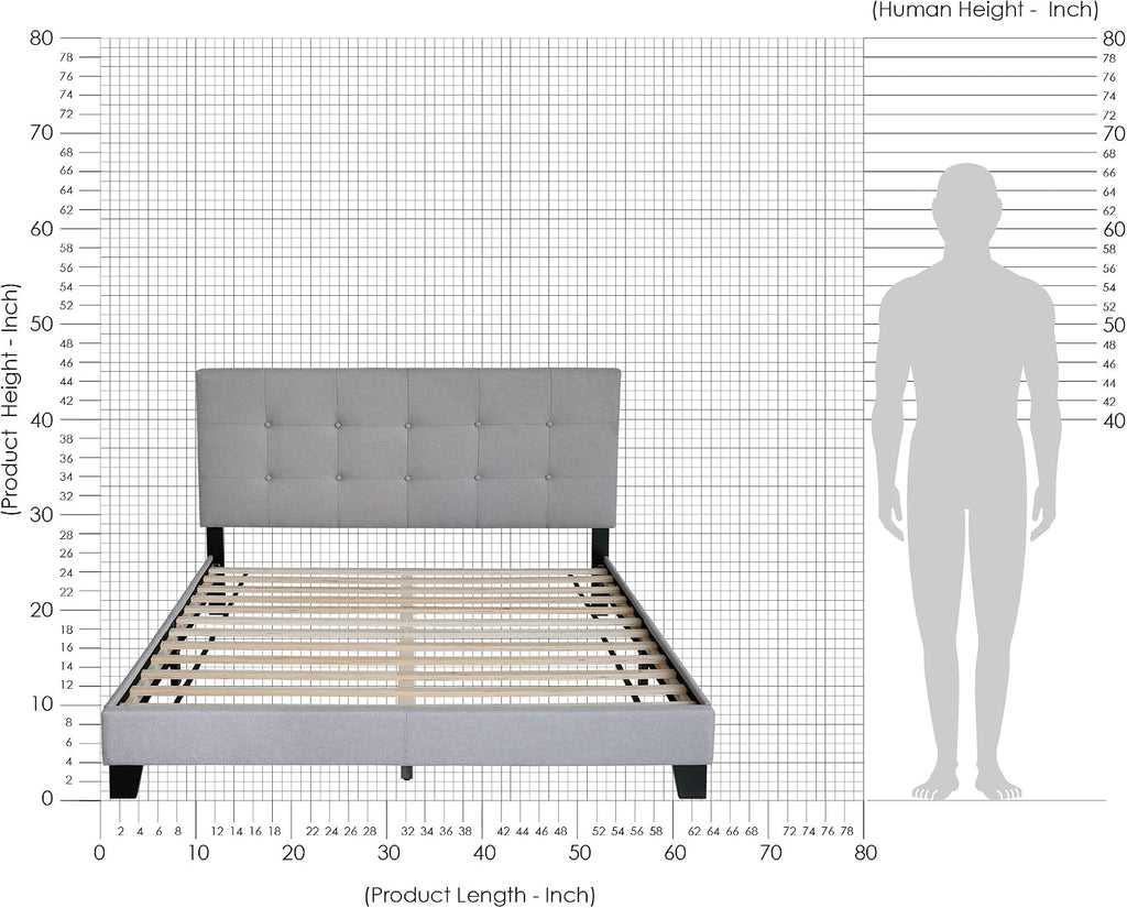 Laval Button Tufted Upholstered Platform Bed Frame, Queen, Glacier