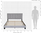 Laval Bed Frame, Twin Size Bedframe with Button Tufted Headboard, Upholstered Bed with Legs, 12pcs Wooden Slat Support, Easy Assembly, for Bedroom, Dorm, Light Grey