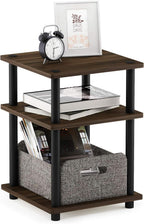 Turn-N-Tube Side Table, 3-Tier Square Modern End Table, Open Shelves Nightstand, Night Stand, Bedside Table, Easy Assembly, for Living Room, Bedroom, Columbia Walnut