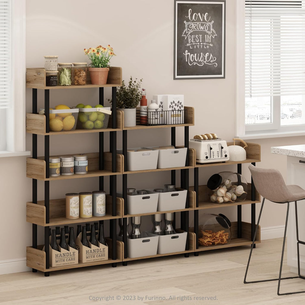TURN-N-TUBE 4-Tier Display Shelf, Storage Shelves, Book Shelf, Open Shelves with Rounded Corner Top Edges, for Organization and Storage, Living Room, Home Office, Flagstaff Oak