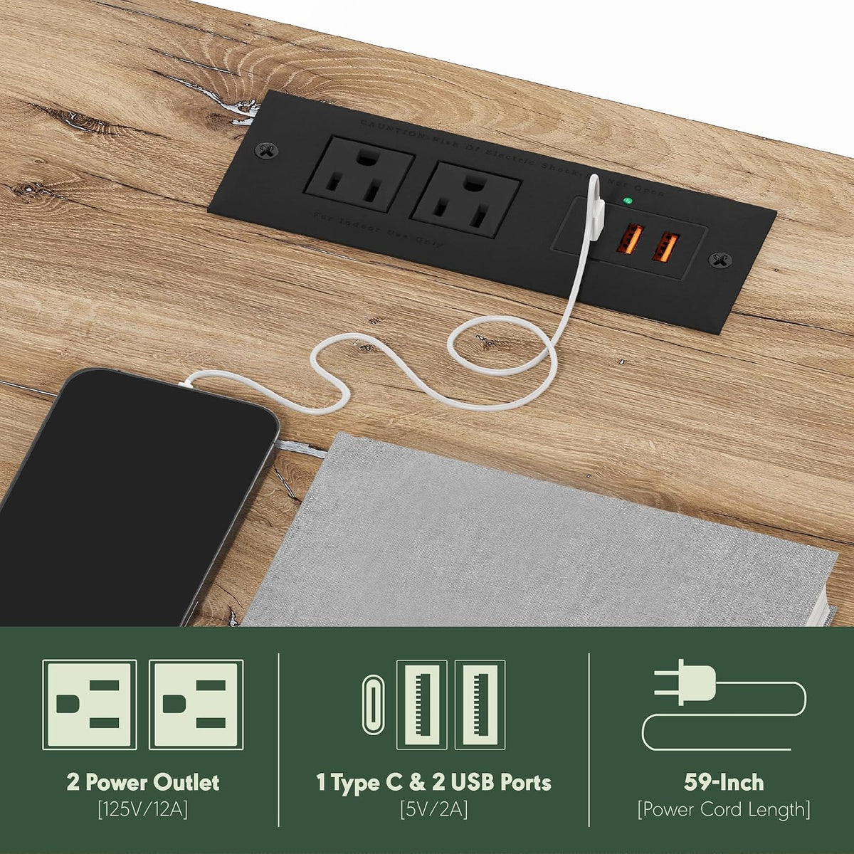 JUST 3-Tier Charging Station Night Stand, Espresso