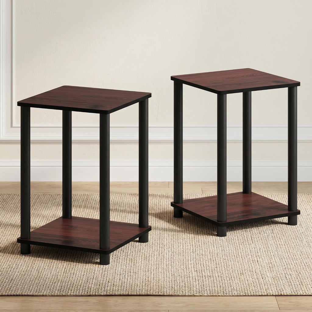 Turn-N-Tube Toolless 2-Tier Side Table Set of 2, Cherry Oak