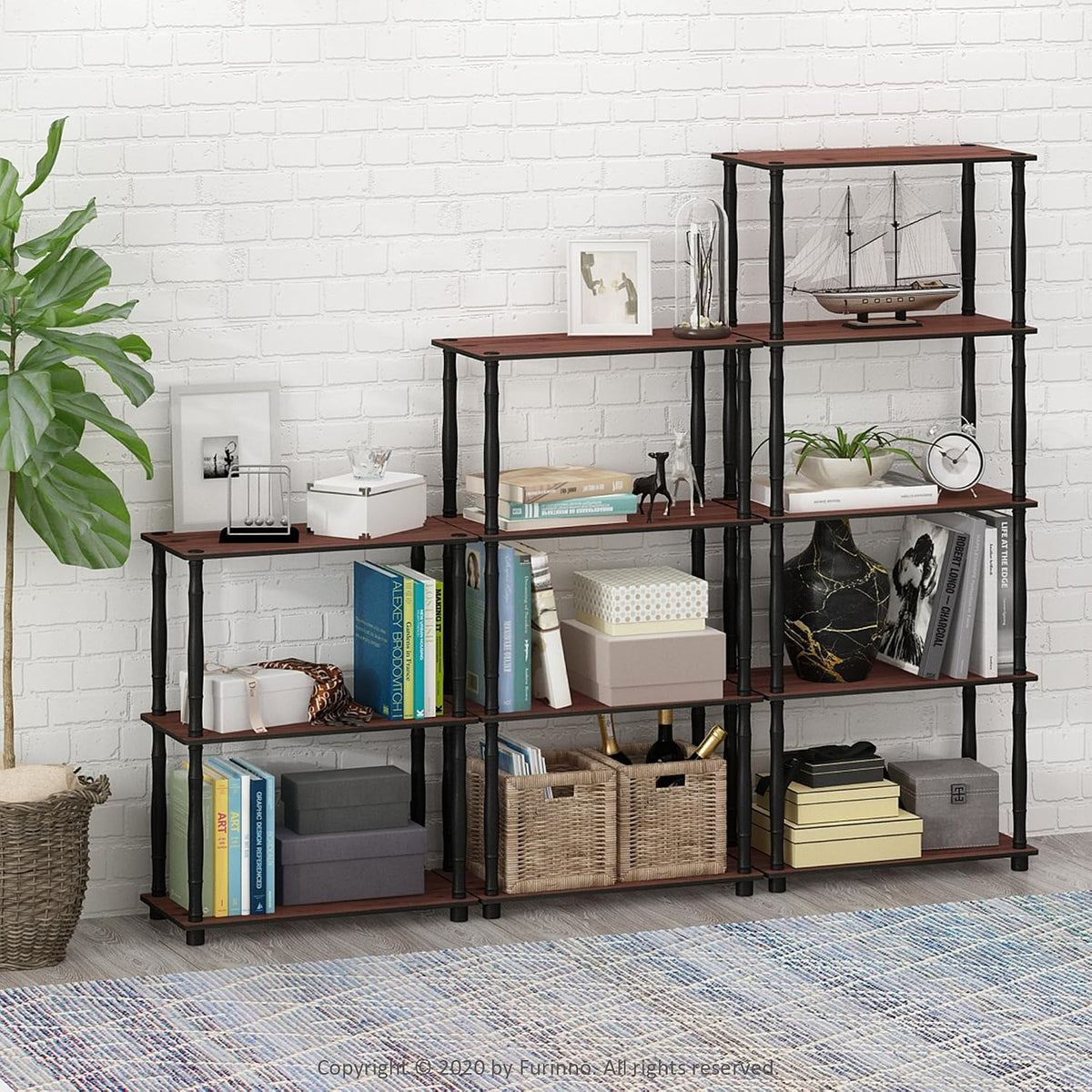 Turn-N-Tube 4-Tier Multipurpose Shelf Display Rack, Classic Tubes, Dark Cherry/Black